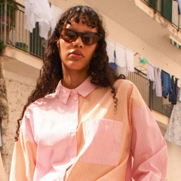 Primark Oversized  Colourblock Pink/Orange Pinstripe Button Up Shirt, Size 8 - Picture 11 of 11